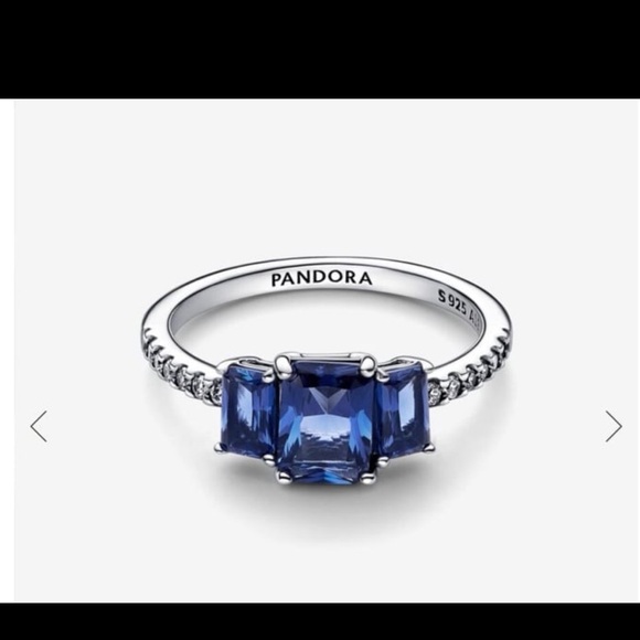 Blue Rectangular Three Stone Sparkling Ring US8 - Picture 5 of 12